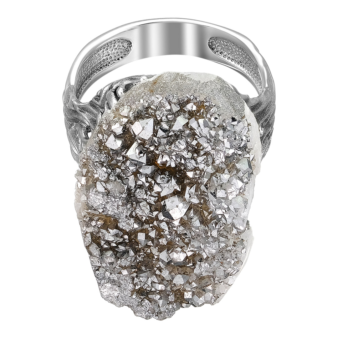 Серебряное кольцо 925 пробы; оксидирование; вставки 1 Кварц жеода серый;