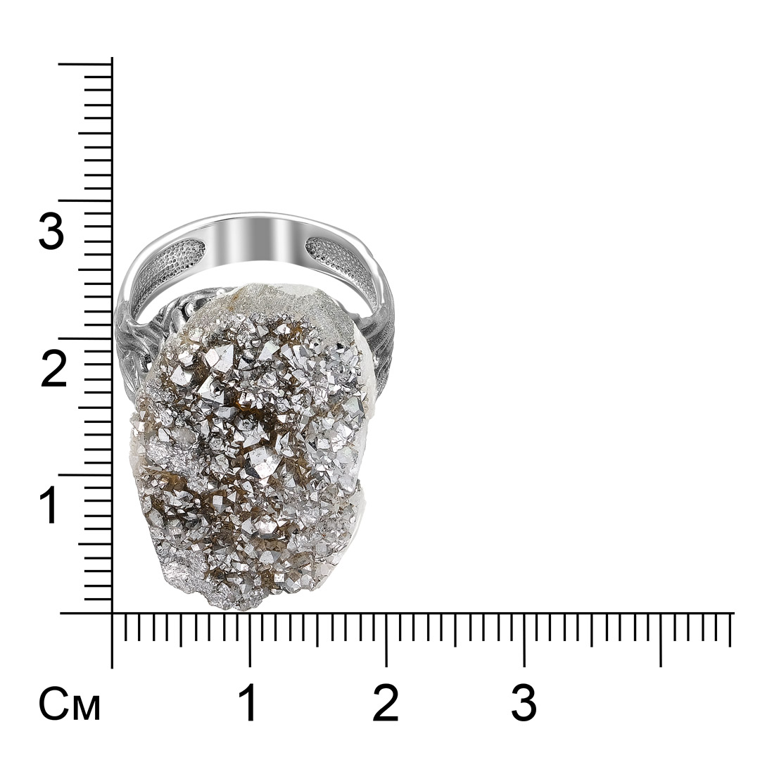 Серебряное кольцо 925 пробы; оксидирование; вставки 1 Кварц жеода серый;