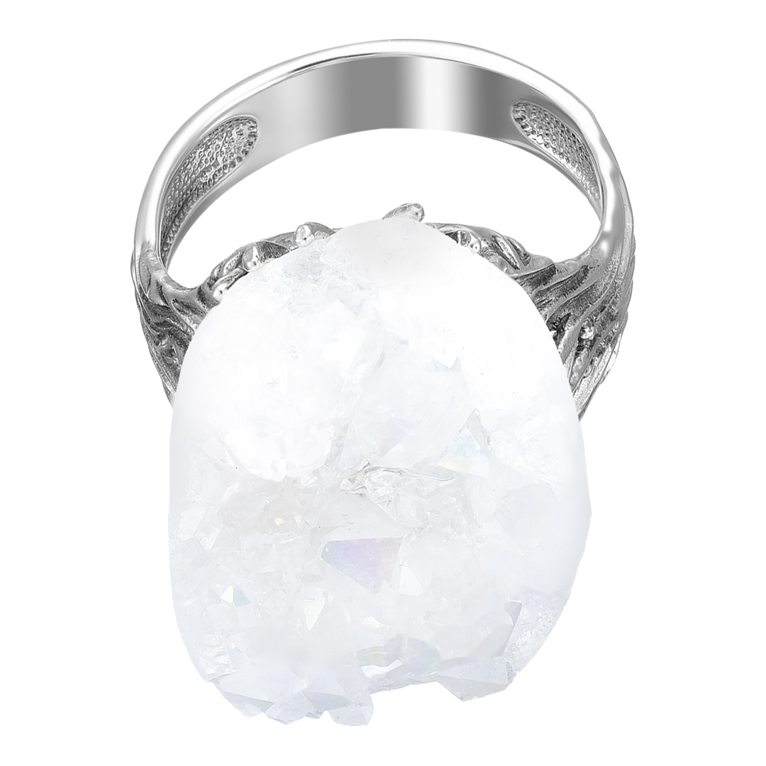 Серебряное кольцо 925 пробы; оксидирование; вставки 1 Кварц жеода белый;