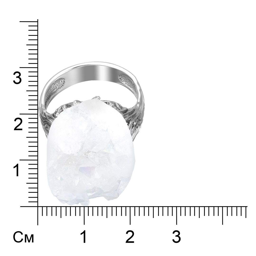 Серебряное кольцо 925 пробы; оксидирование; вставки 1 Кварц жеода белый;