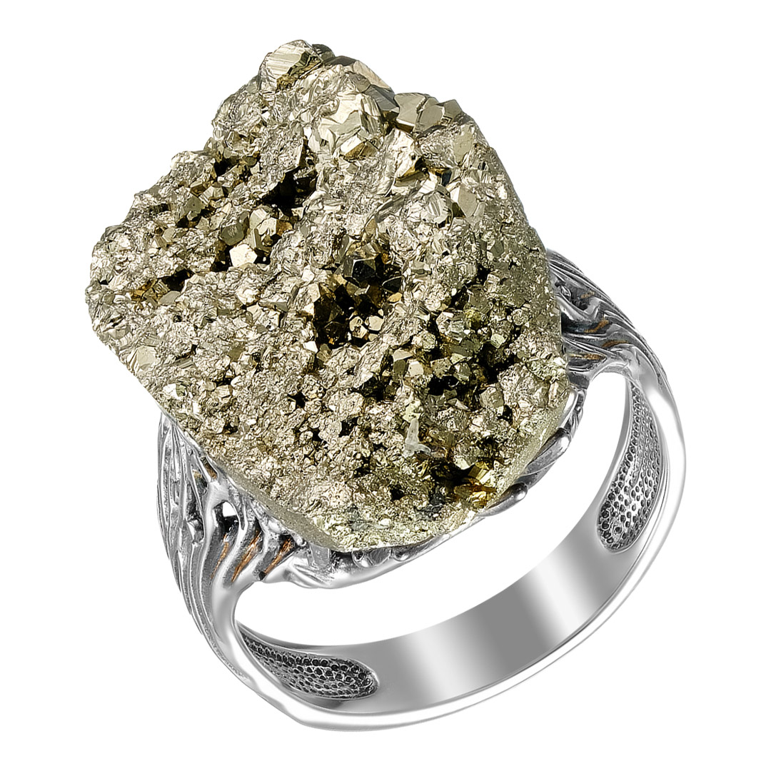Серебряное кольцо 925 пробы; оксидирование; вставки 1 Пирит;
