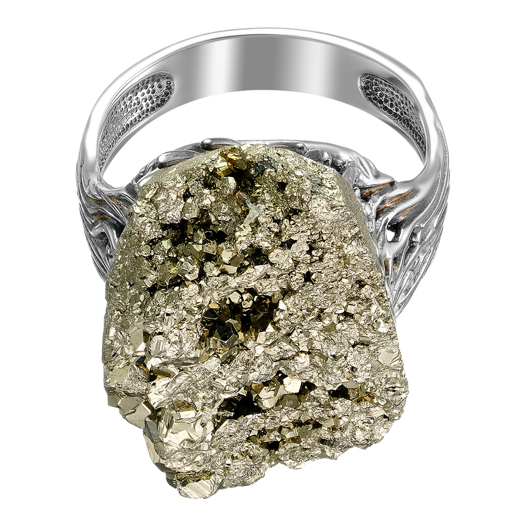 Серебряное кольцо 925 пробы; оксидирование; вставки 1 Пирит;