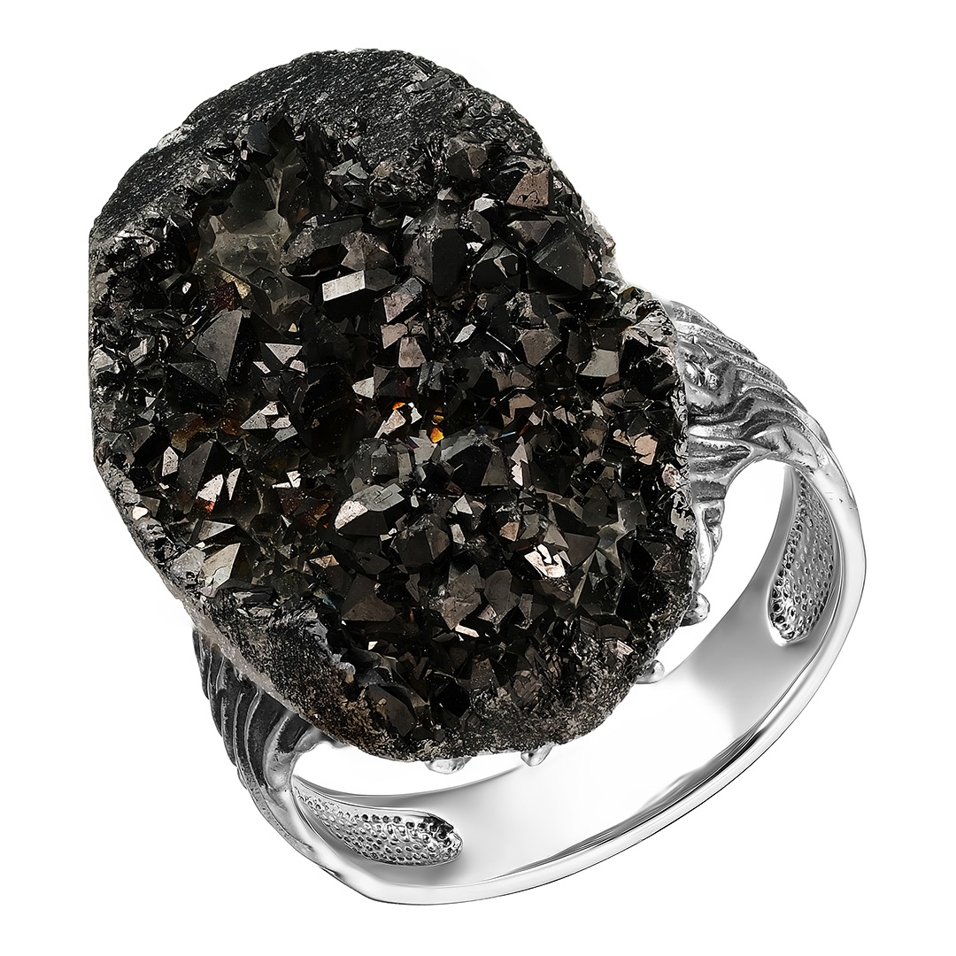 Серебряное кольцо 925 пробы; оксидирование; вставки 1 Кварц жеода черный;