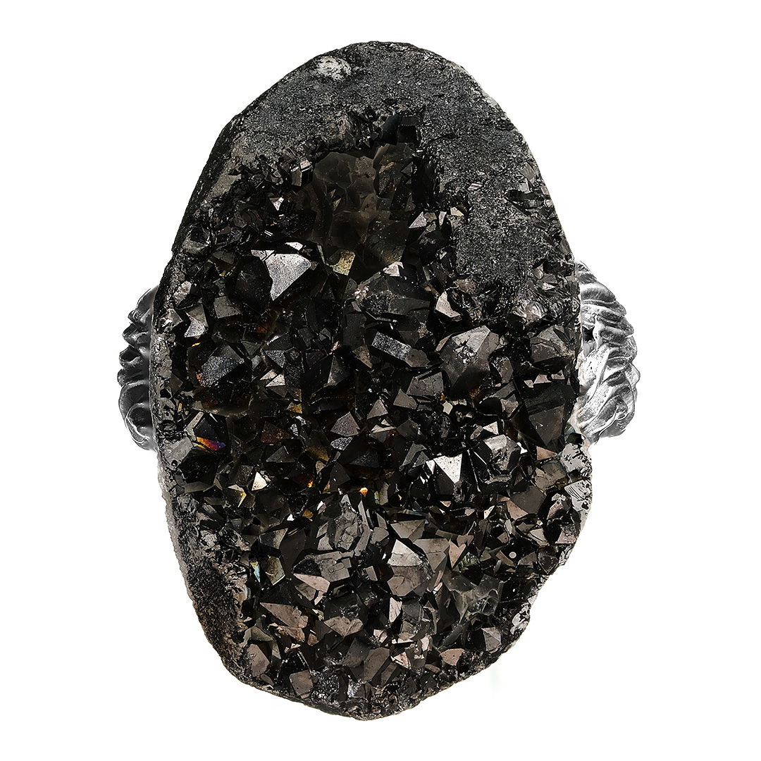 Серебряное кольцо 925 пробы; оксидирование; вставки 1 Кварц жеода черный;