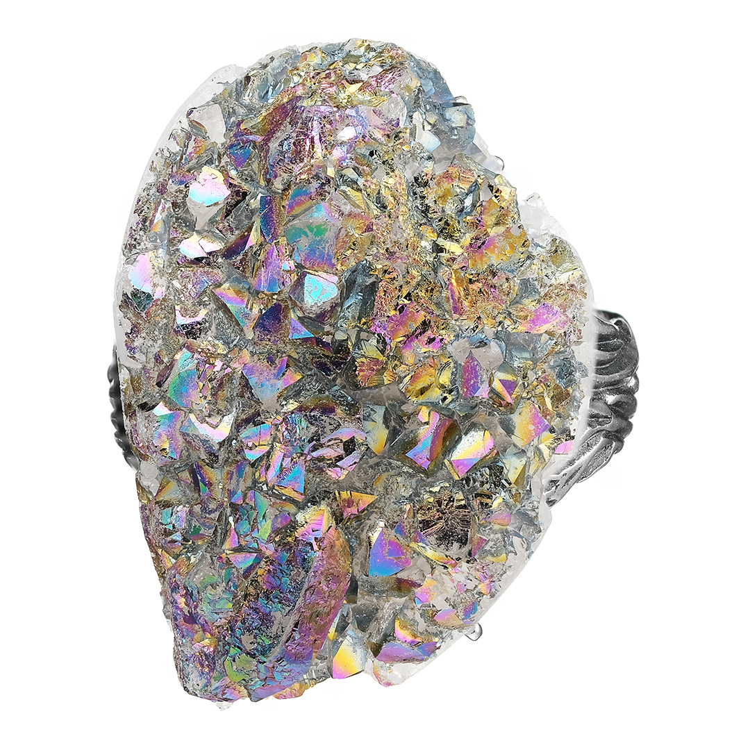 Серебряное кольцо 925 пробы; оксидирование; вставки 1 Кварц жеода;
