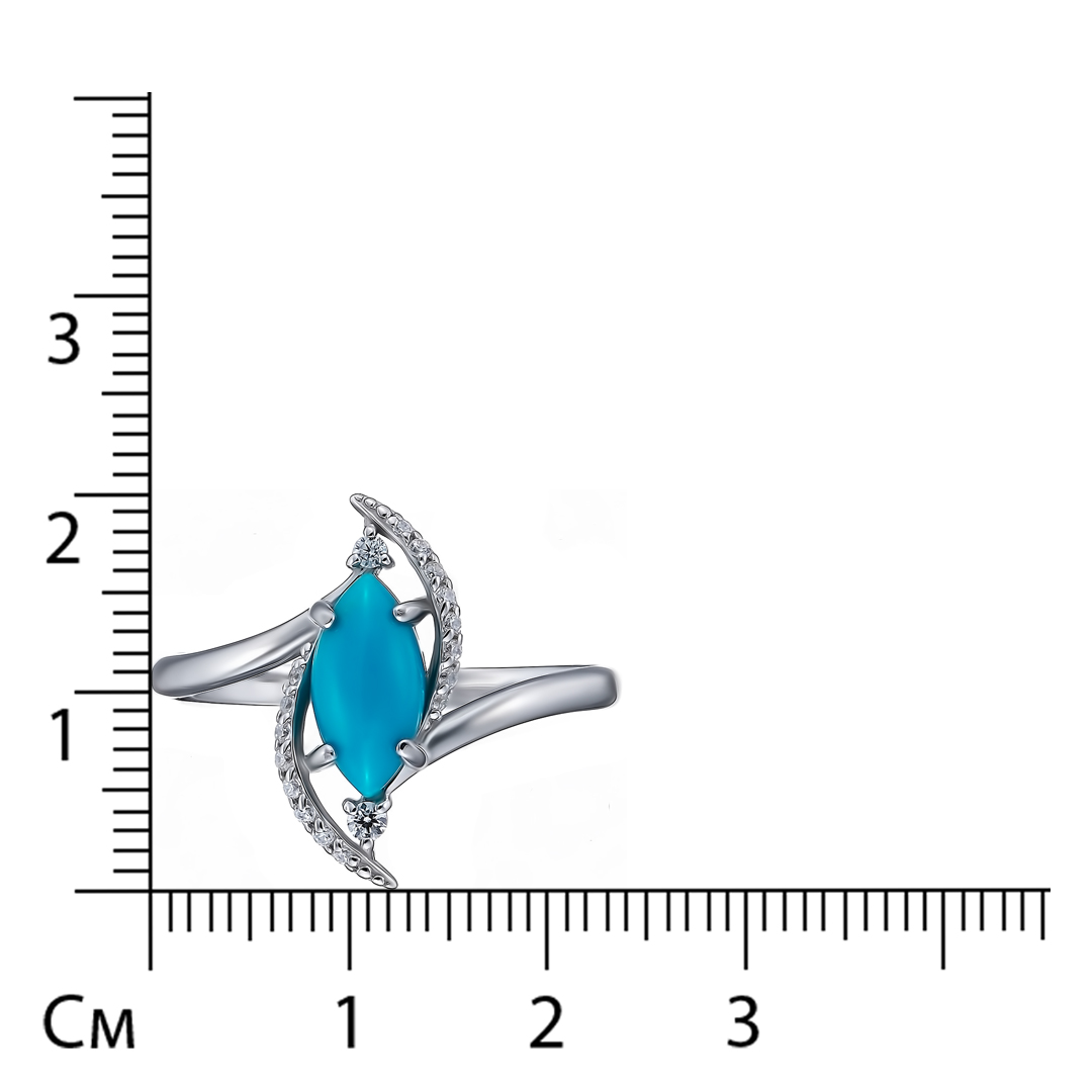 Серебряное кольцо 925 пробы; вставки 1 Бирюза; 18 Фианит бесцв.;