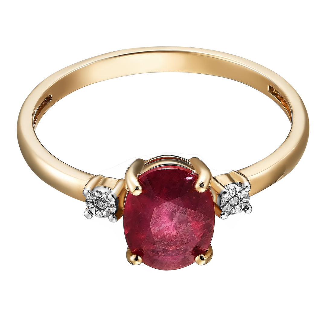 Серебряное кольцо 925 пробы; с алмазной обработкой; вставки 1 Рубин 2,75 F/2; 2 Бр.Кр-17 0,007 2/3