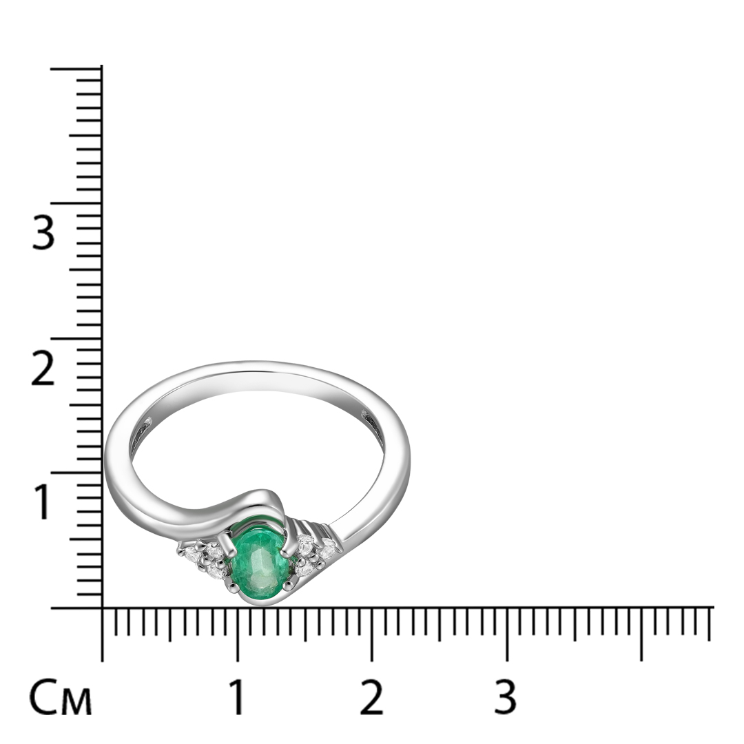 Серебряное кольцо 925 пробы; вставки 1 Изумруд (F) 0,43 4/Г3; 6 Циркон бесцв. 0,13ct;