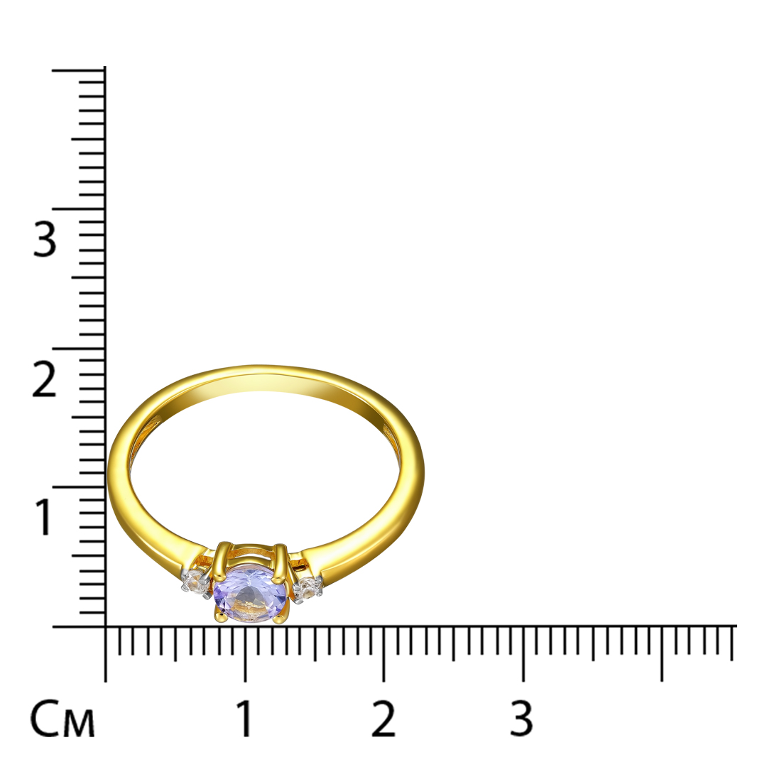 Серебряное кольцо 925 пробы; вставки 1 Танзанит 0,51ct; 2 Циркон бесцв. 0,06ct;