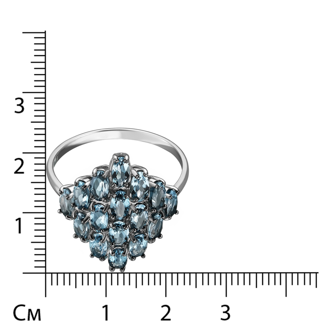Серебряное кольцо 925 пробы; родий (бел.,черн.); вставки 16 Топаз Лондон;