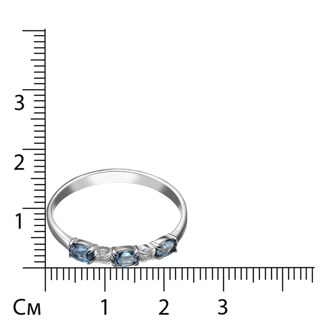 Серебряное кольцо 925 пробы; родий (бел., черн.); вставки 3 Топаз Лондон нат.; 2 Топаз бесцв.;