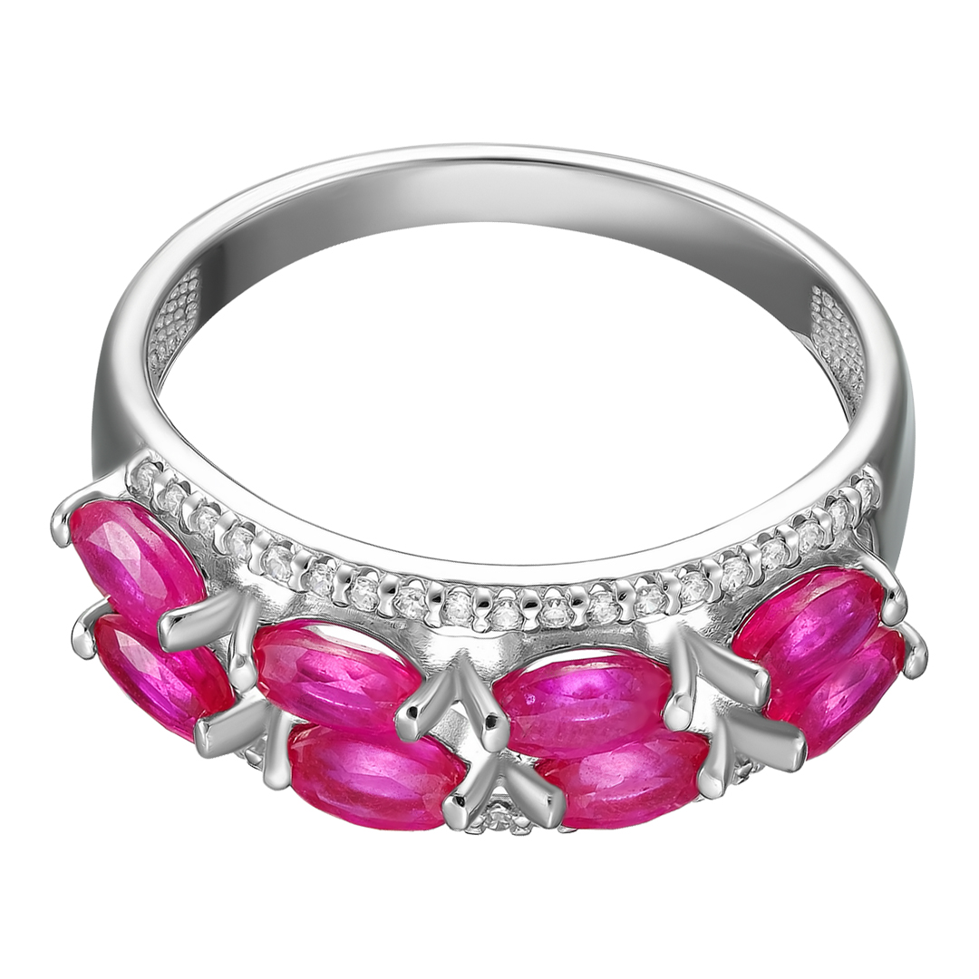 Серебряное кольцо 925 пробы; вставки 8 Рубин 2,685 2/F; 38 Фианит бесцв.;