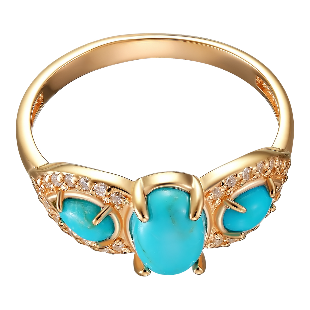 Серебряное кольцо 925 пробы; вставки 3 Бирюза нат.; 26 Фианит бесцв.;