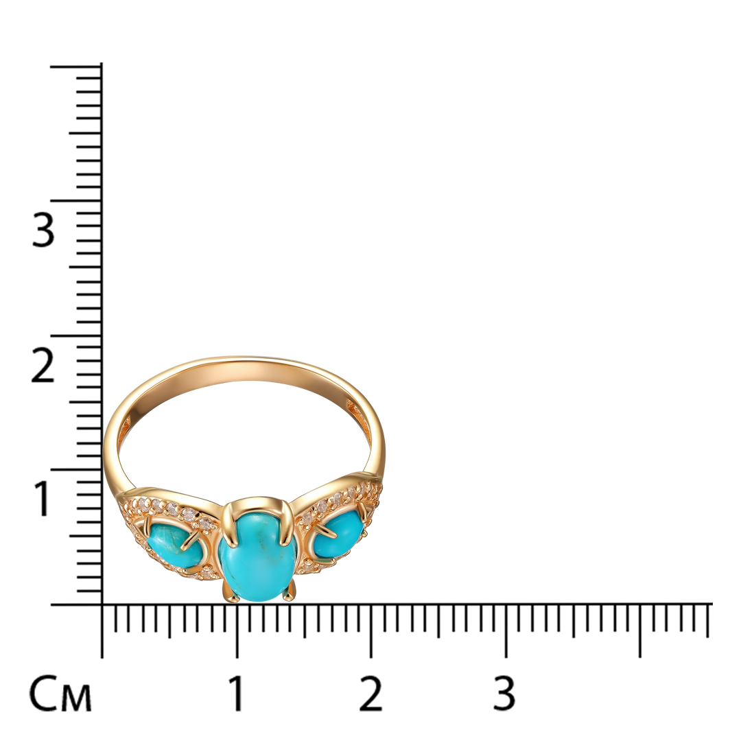 Серебряное кольцо 925 пробы; вставки 3 Бирюза нат.; 26 Фианит бесцв.;