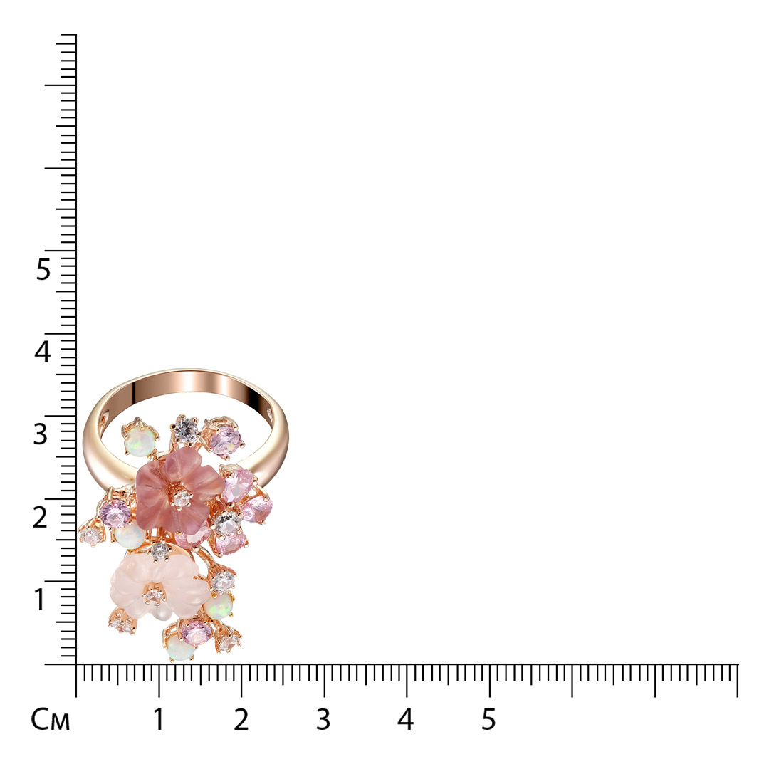 Серебряное кольцо с розовым кварцем "Цветы"