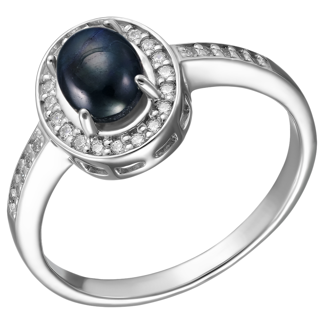 Серебряное кольцо 925 пробы; вставки 30 Фианит бесцв.; 1 Сапфир 1,18 U/2