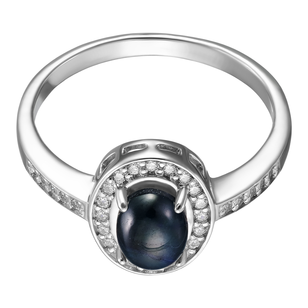 Серебряное кольцо 925 пробы; вставки 30 Фианит бесцв.; 1 Сапфир 1,18 U/2