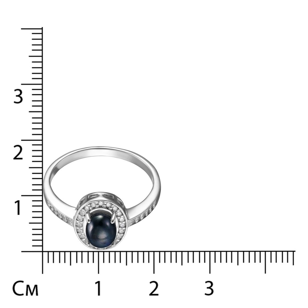Серебряное кольцо 925 пробы; вставки 30 Фианит бесцв.; 1 Сапфир 1,18 U/2
