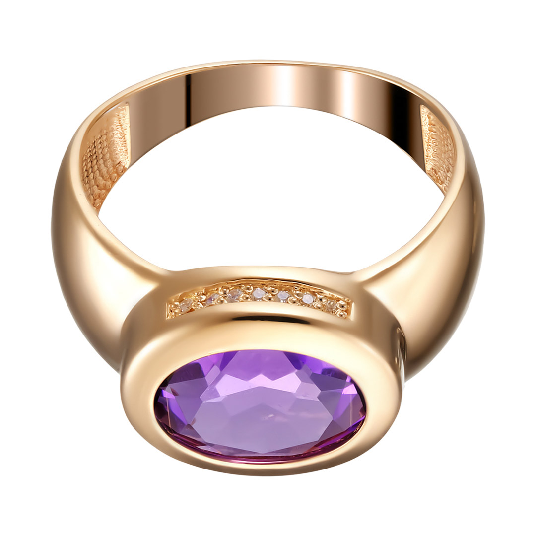 Серебряное кольцо 925 пробы; вставки 1 Аметист; 14 Фианит бесцв.;