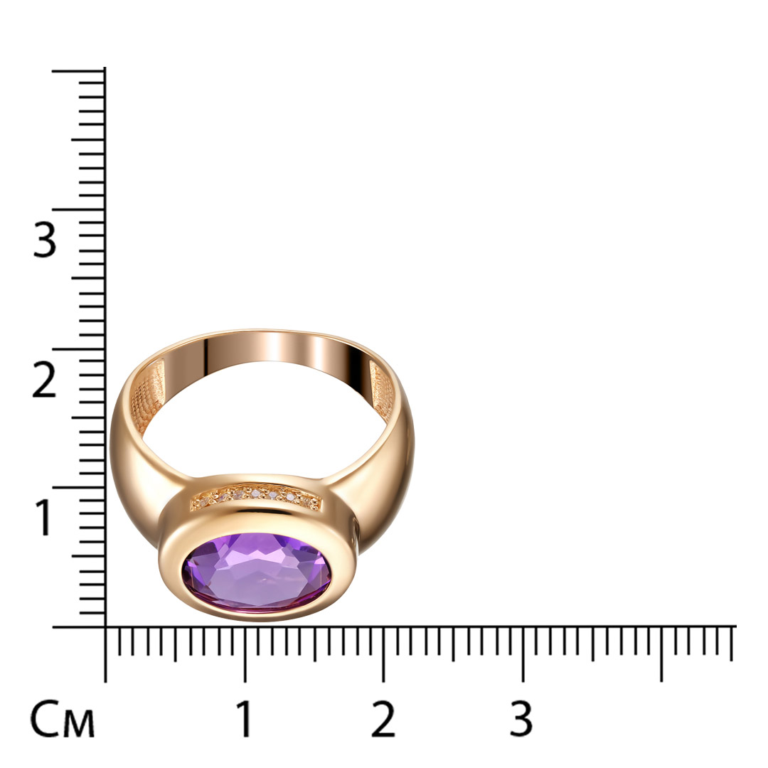 Серебряное кольцо 925 пробы; вставки 1 Аметист; 14 Фианит бесцв.;