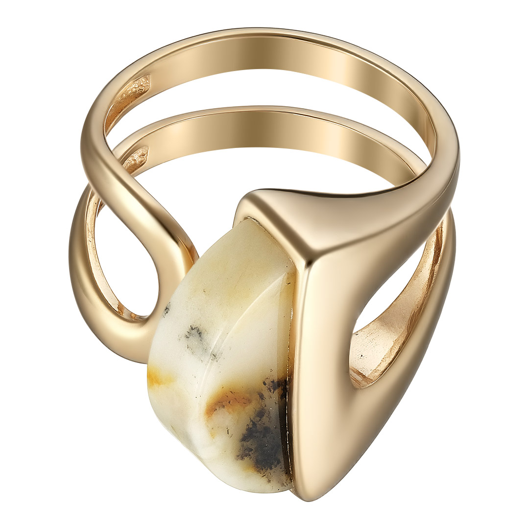 Серебряное незамкнутое кольцо с янтарем