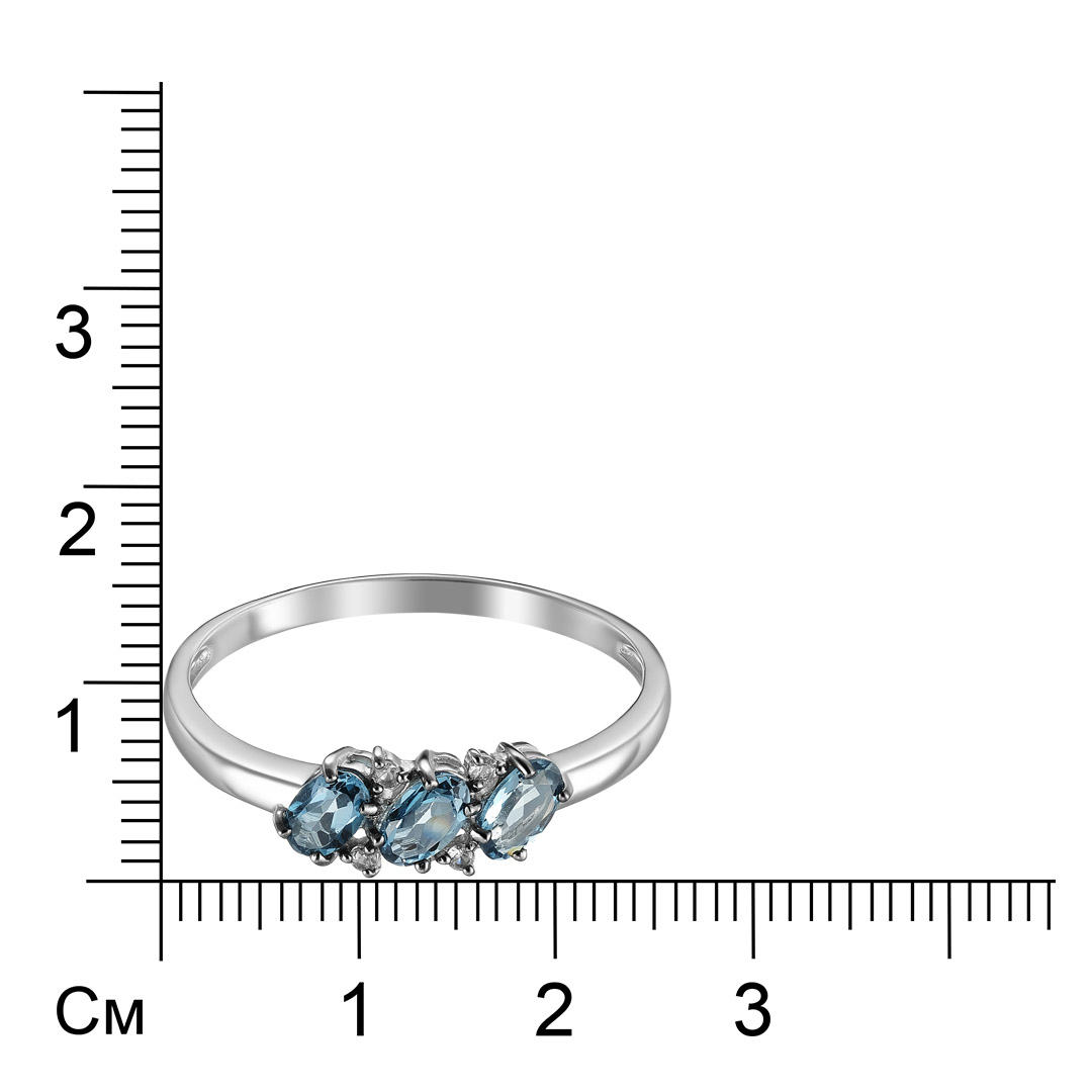 Серебряное кольцо 925 пробы; родий (бел., черн.); вставки 4 Топаз бесцв.; 3 Топаз Лондон;