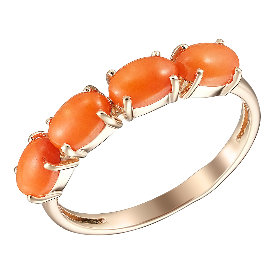 Серебряное кольцо 925 пробы; вставки 4 Коралл;