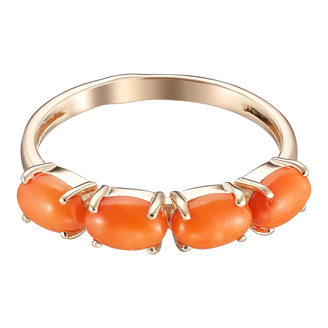 Серебряное кольцо 925 пробы; вставки 4 Коралл;