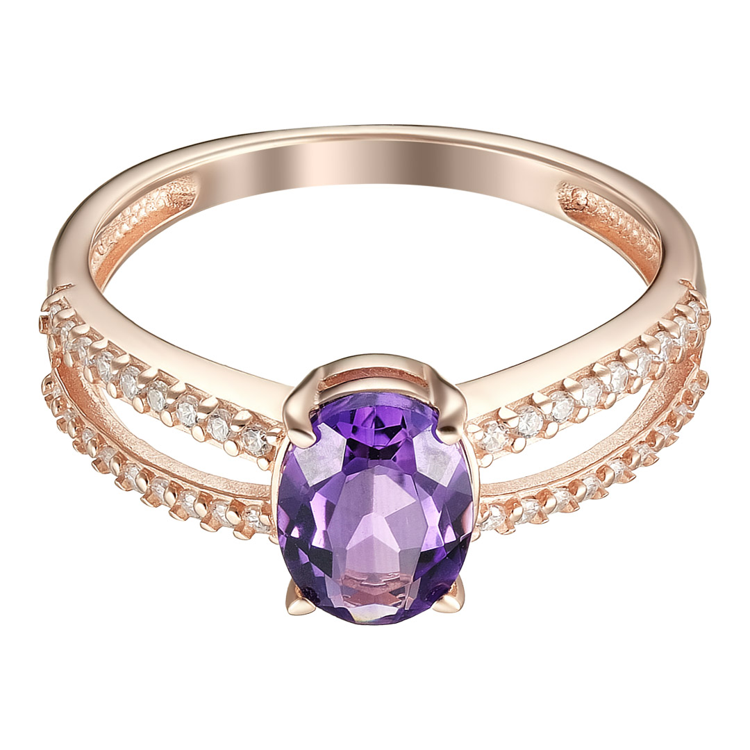 Серебряное кольцо 925 пробы; вставки 1 Аметист; 36 Фианит бесцв.;