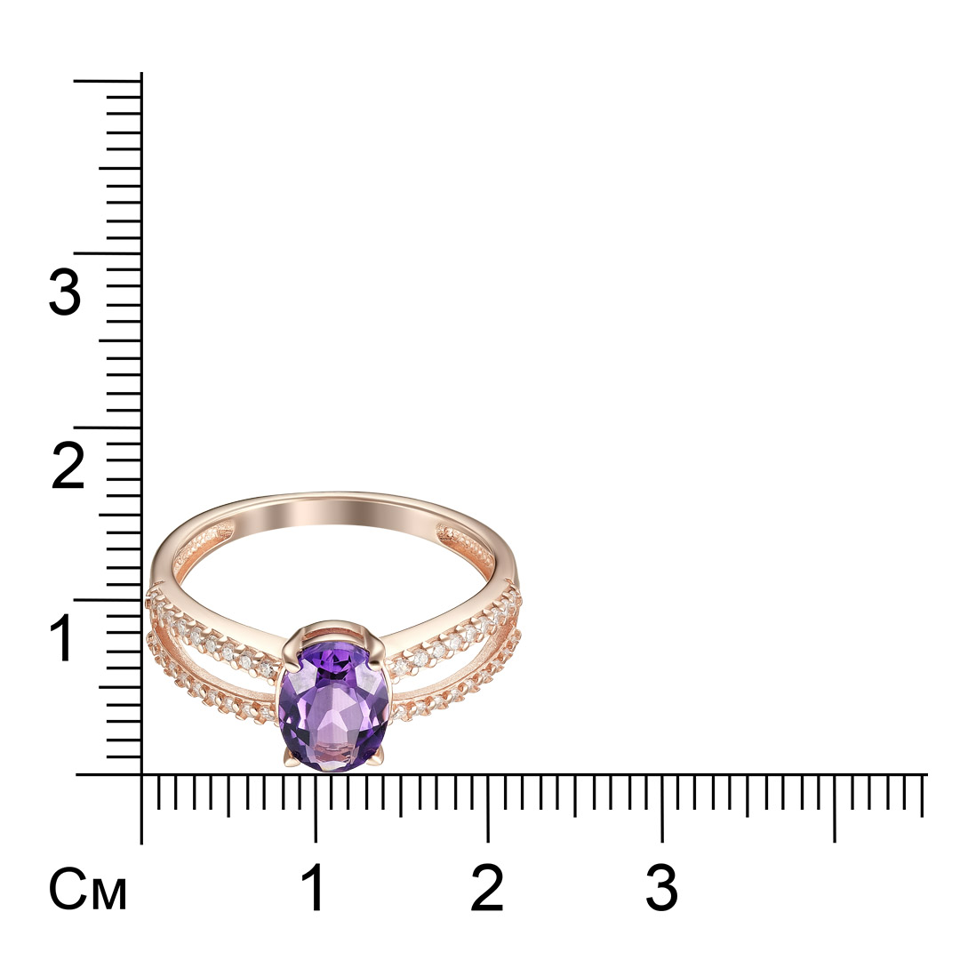 Серебряное кольцо 925 пробы; вставки 1 Аметист; 36 Фианит бесцв.;