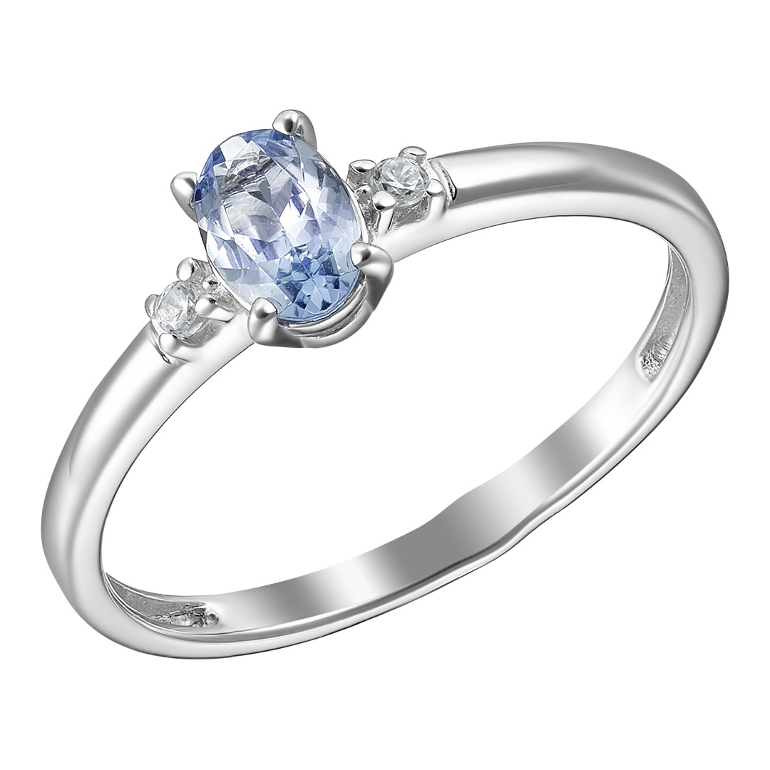 Серебряное кольцо 925 пробы; вставки 1 Танзанит; 2 Фианит бесцв.;