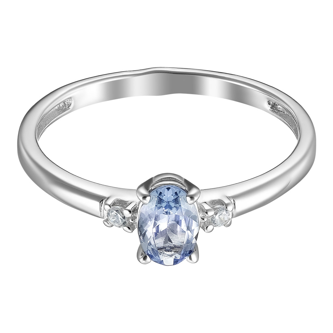 Серебряное кольцо 925 пробы; вставки 1 Танзанит; 2 Фианит бесцв.;