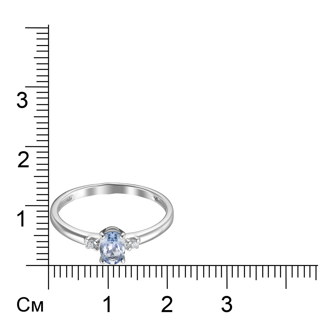 Серебряное кольцо 925 пробы; вставки 1 Танзанит; 2 Фианит бесцв.;