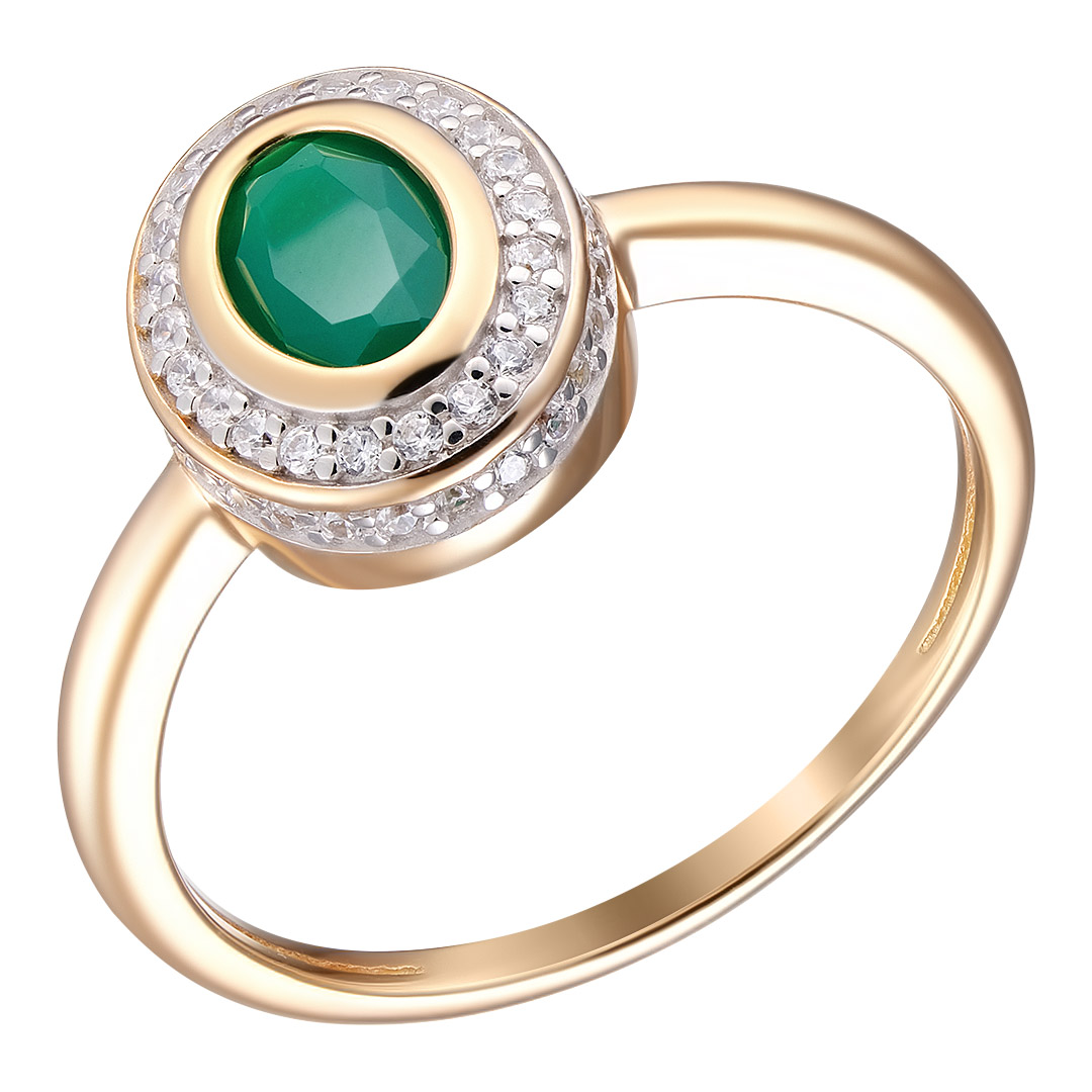 Серебряное кольцо 925 пробы; вставки 1 Агат; 48 Фианит бесцв.;