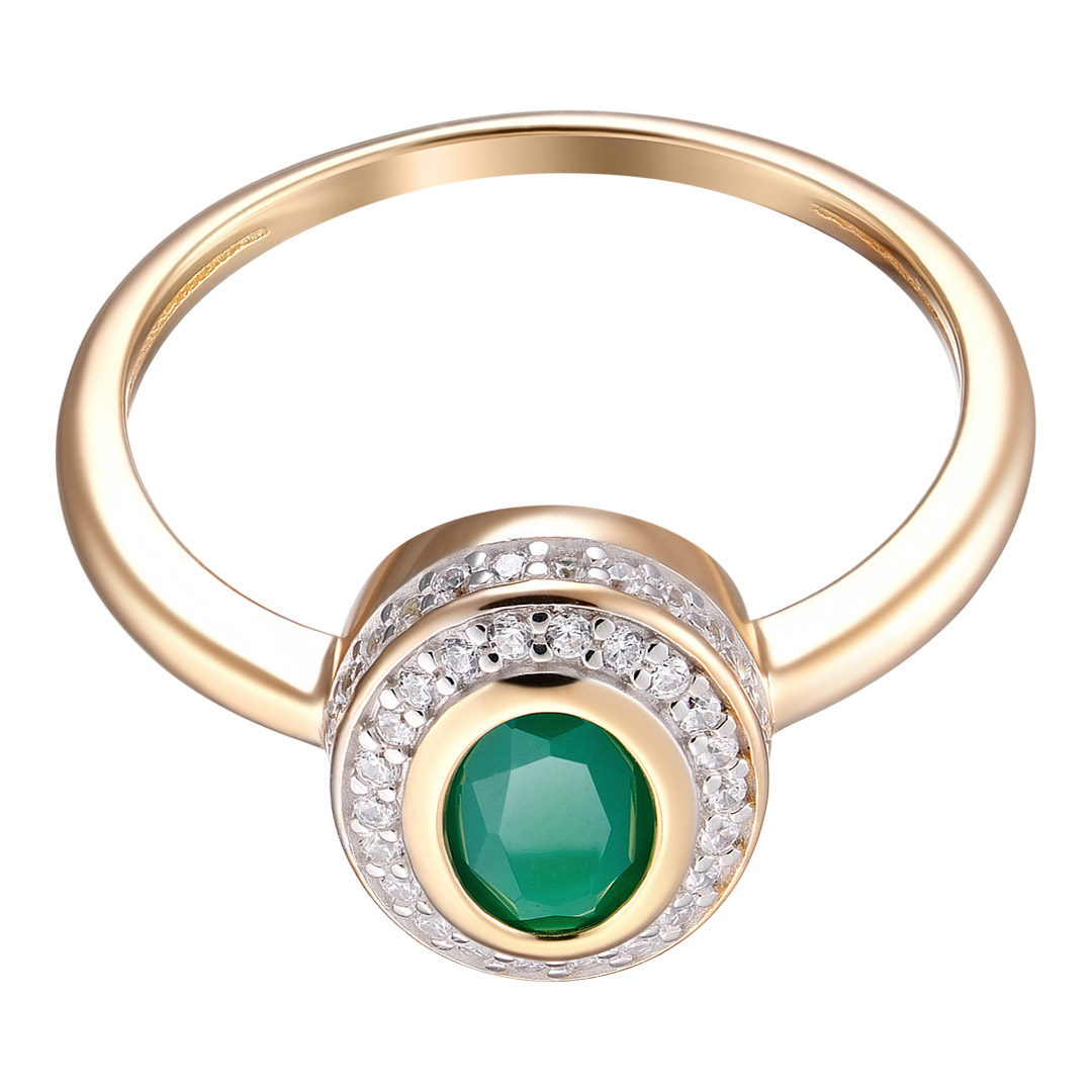 Серебряное кольцо 925 пробы; вставки 1 Агат; 48 Фианит бесцв.;