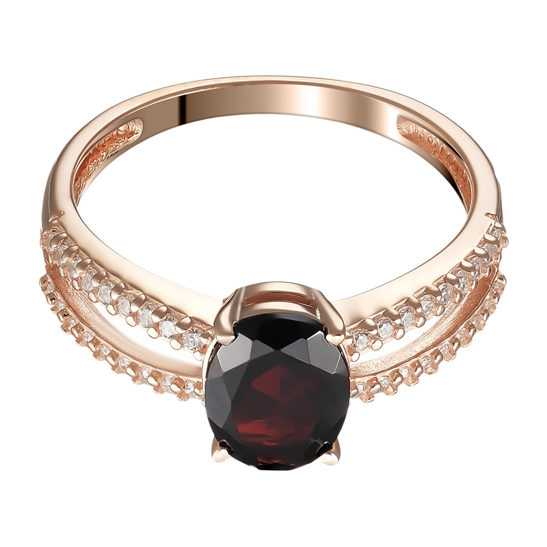 Серебряное кольцо 925 пробы; вставки 1 Гранат; 36 Фианит бесцв.;