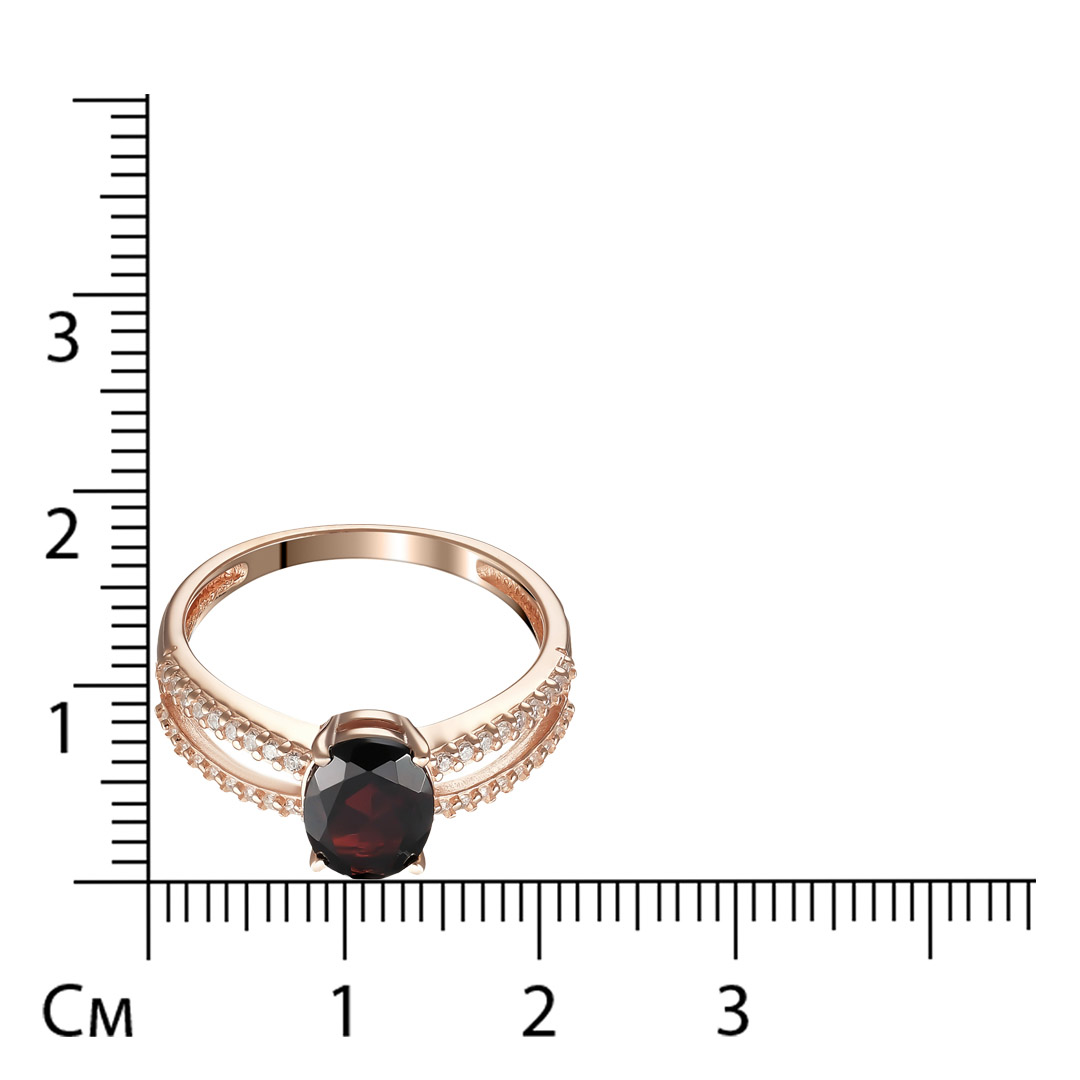 Серебряное кольцо 925 пробы; вставки 1 Гранат; 36 Фианит бесцв.;