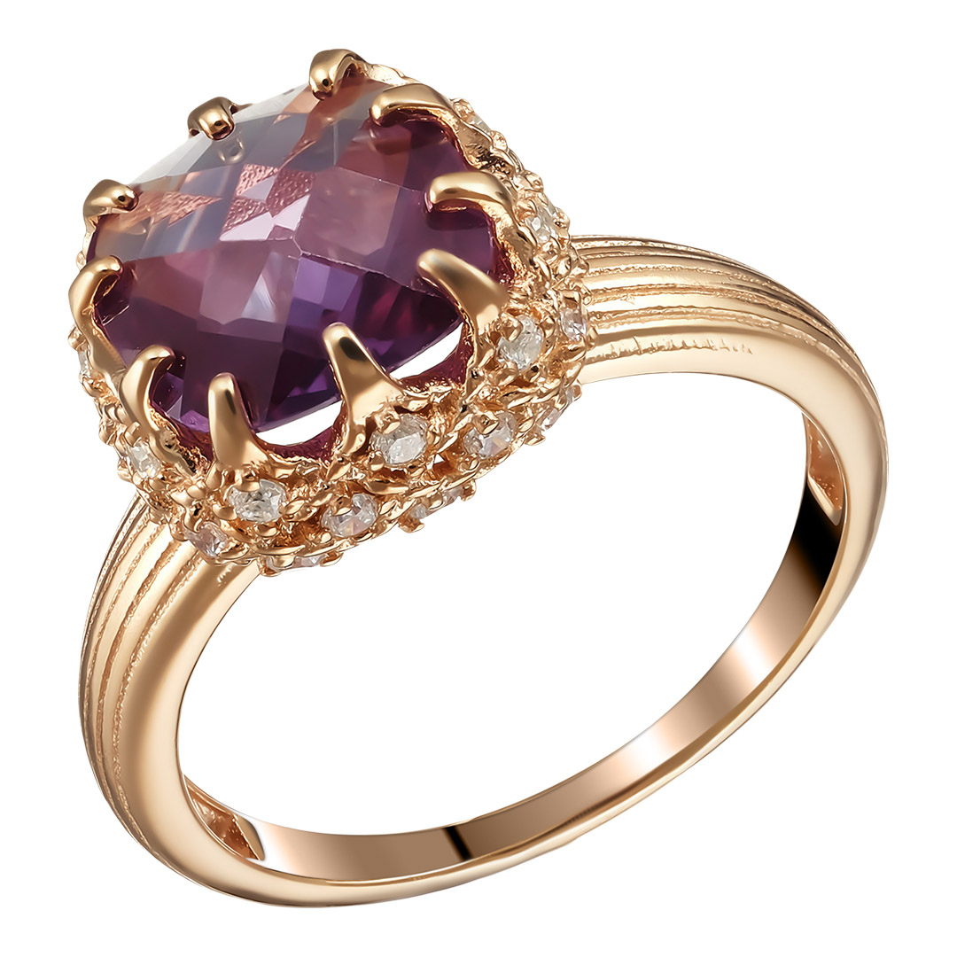 Серебряное кольцо 925 пробы; вставки 1 Гт.Александрит; 30 Фианит бесцв.;