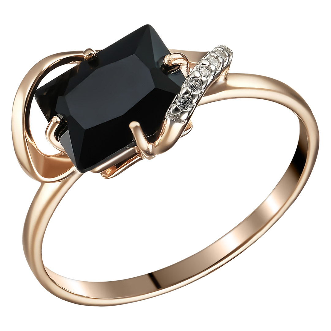 Серебряное кольцо 925 пробы; вставки 1 Шпинель черн.; 6 Фианит бесцв.;