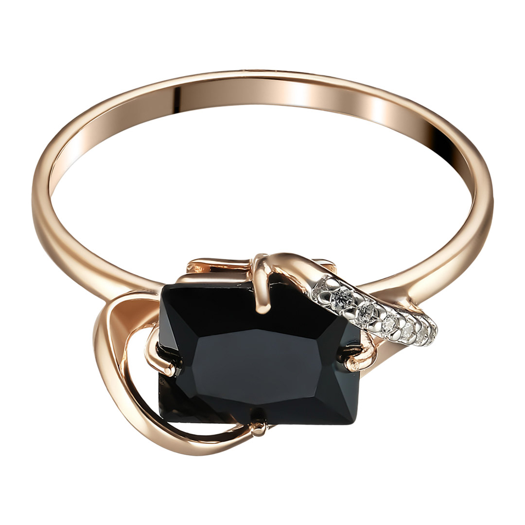 Серебряное кольцо 925 пробы; вставки 1 Шпинель черн.; 6 Фианит бесцв.;