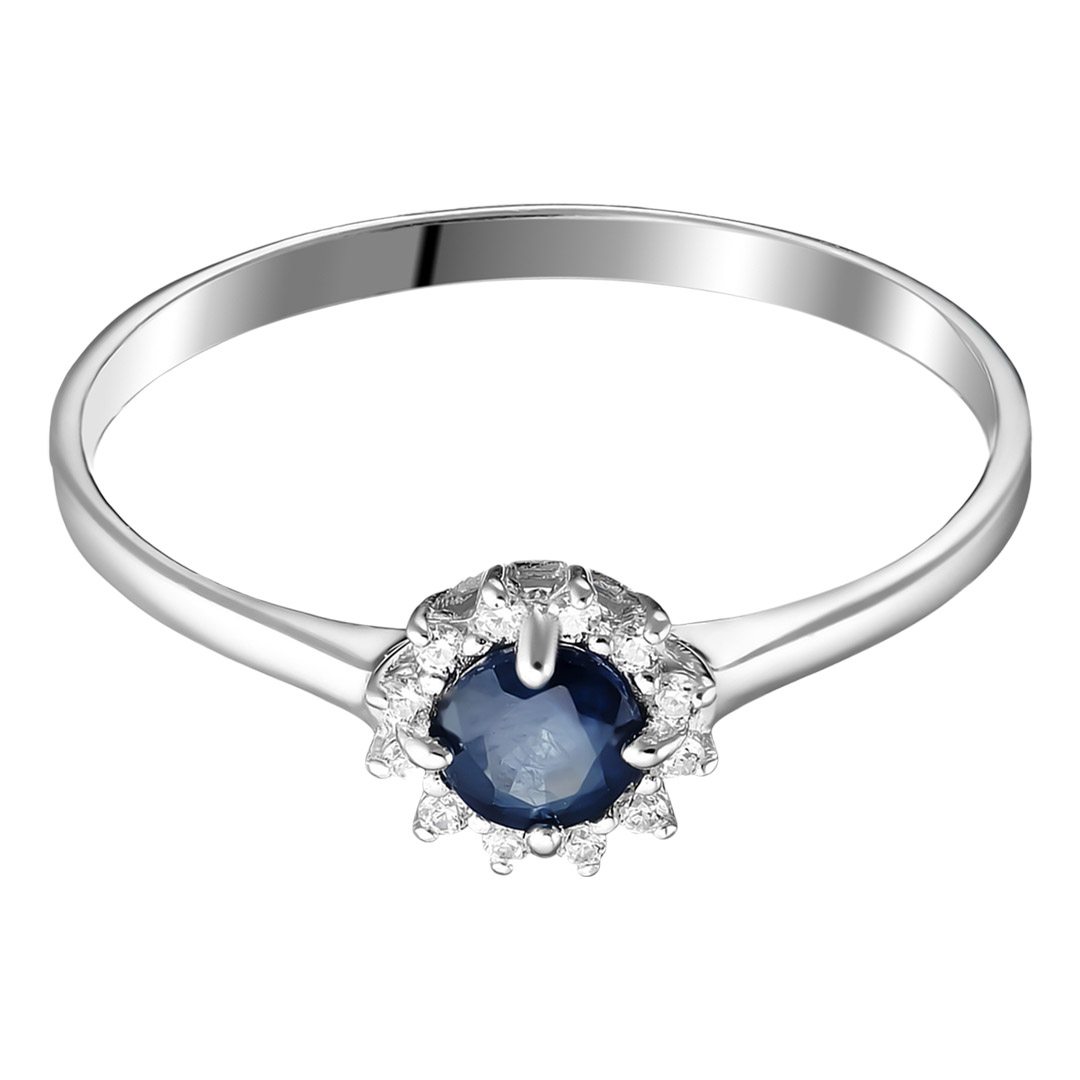 Серебряное кольцо 925 пробы; вставки 1 Сапфир U/2 0,336; 12 Фианит бесцв.;