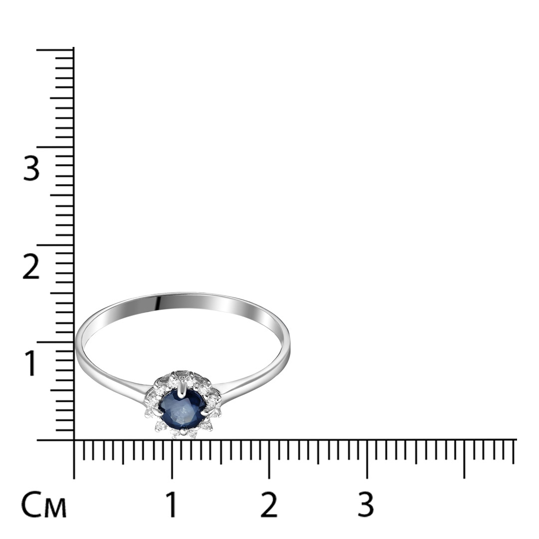 Серебряное кольцо 925 пробы; вставки 1 Сапфир U/2 0,336; 12 Фианит бесцв.;