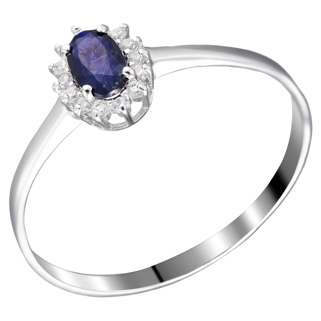 Серебряное кольцо 925 пробы; вставки 1 Сапфир U/2 0,283; 14 Фианит бесцв.;