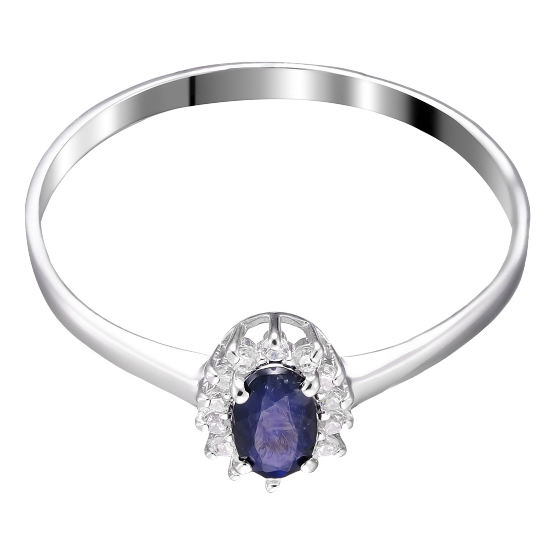 Серебряное кольцо 925 пробы; вставки 1 Сапфир U/2 0,283; 14 Фианит бесцв.;