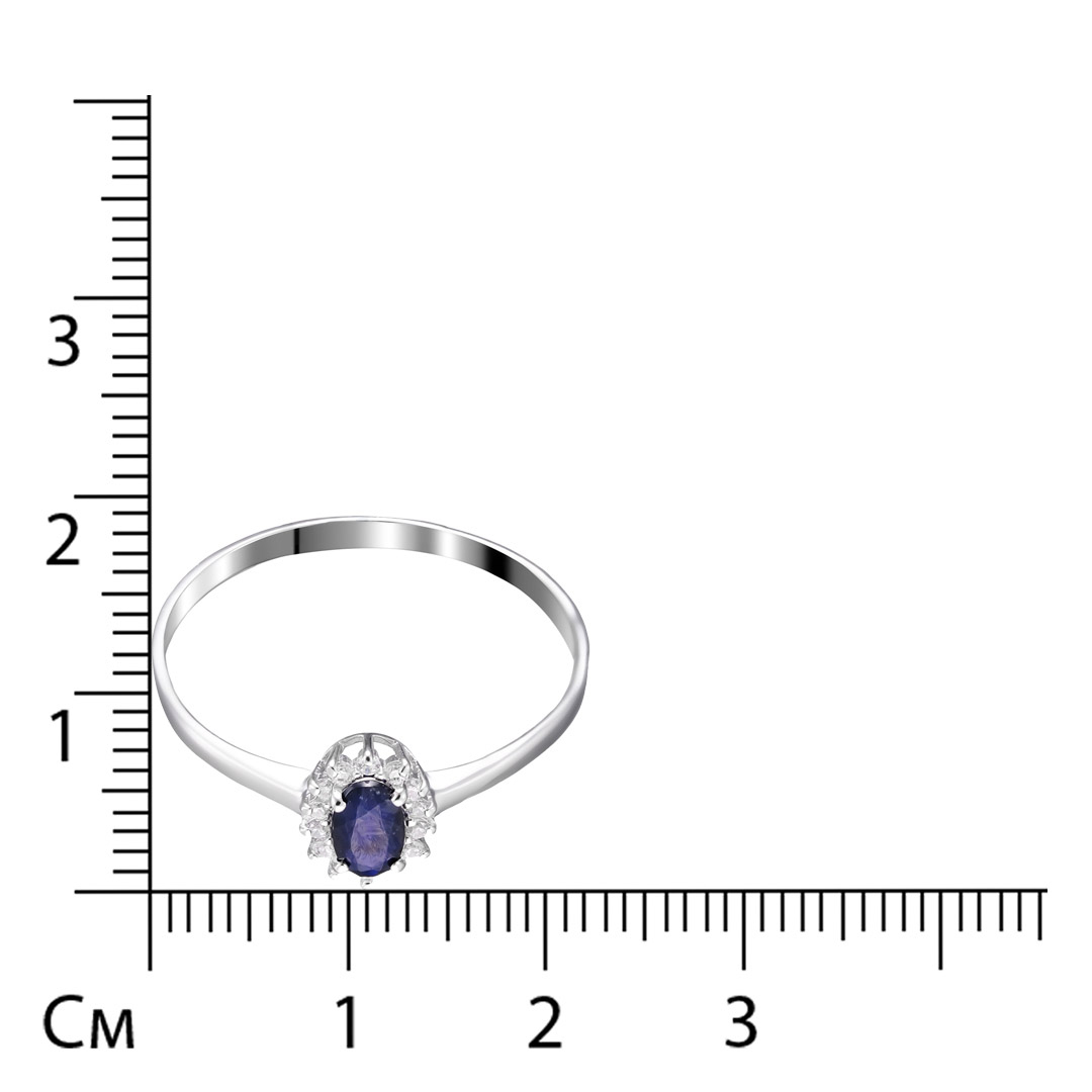 Серебряное кольцо 925 пробы; вставки 1 Сапфир U/2 0,283; 14 Фианит бесцв.;