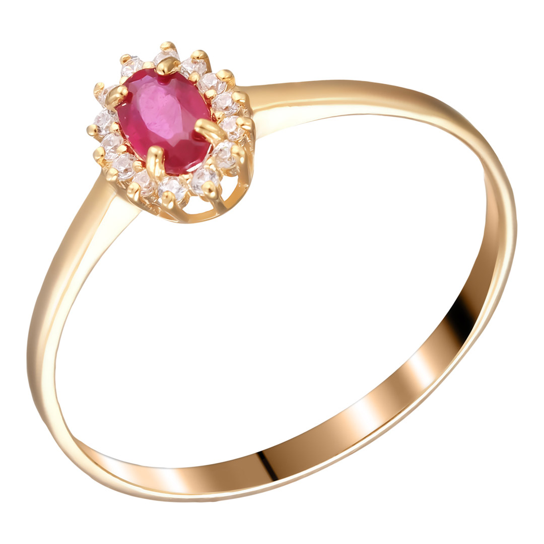 Серебряное кольцо 925 пробы; вставки 1 Рубин 2/F 0,327; 14 Фианит бесцв.;