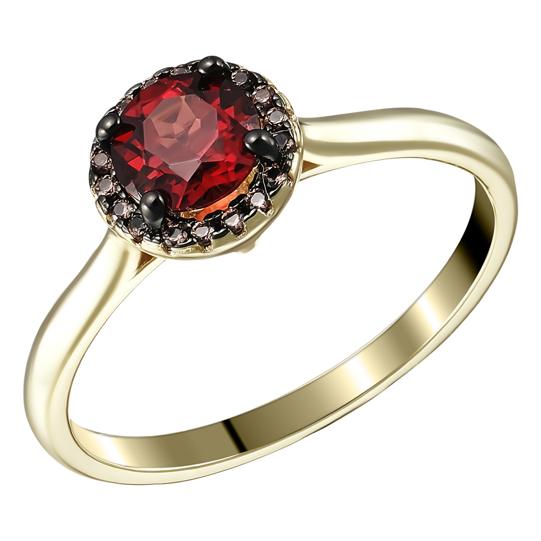 Серебряное кольцо 925 пробы; рутений; вставки 1 Гранат; 18 Нанокристалл корич.;
