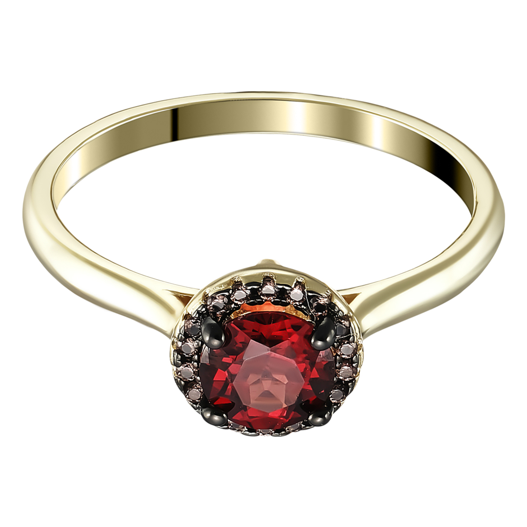 Серебряное кольцо 925 пробы; рутений; вставки 1 Гранат; 18 Нанокристалл корич.;
