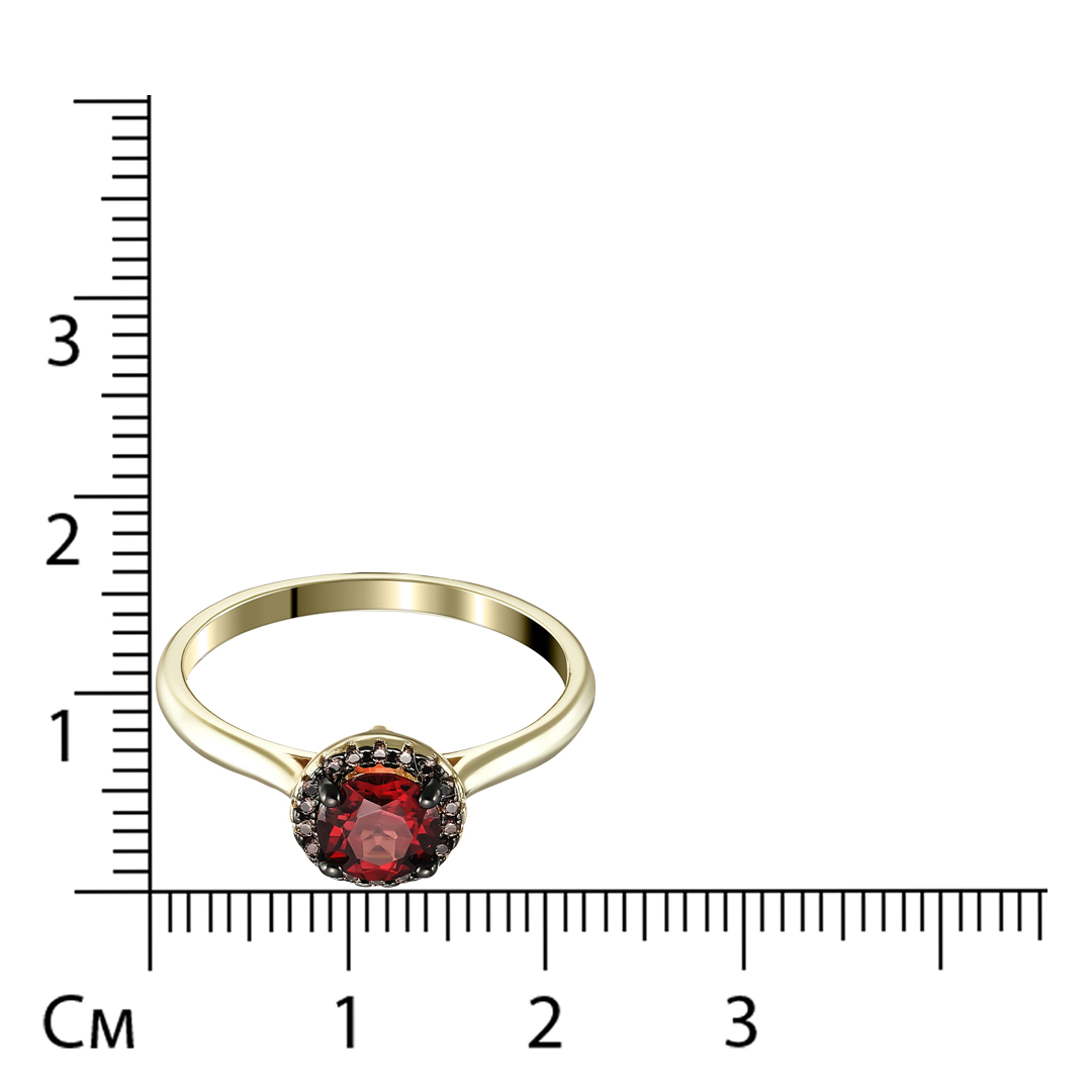 Серебряное кольцо 925 пробы; рутений; вставки 1 Гранат; 18 Нанокристалл корич.;