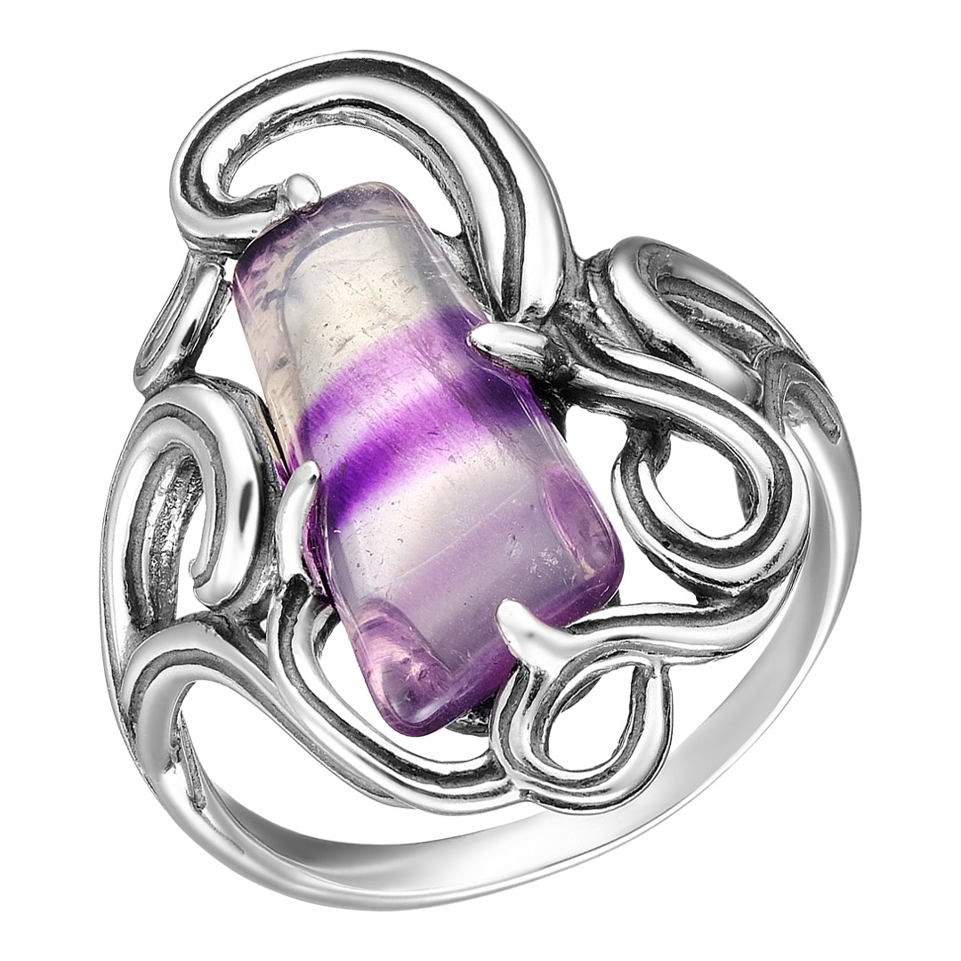 Серебряное кольцо 925 пробы; оксидирование; вставки 1 Флюорит;